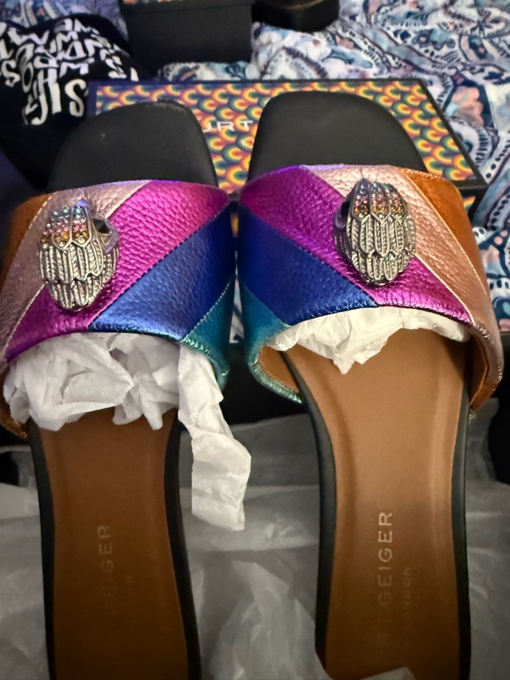 Kurt Geiger London Rainbow Kensington Bag NWT + Slides Sandals Size 9.5 (Worn) - Picture 2 of 9